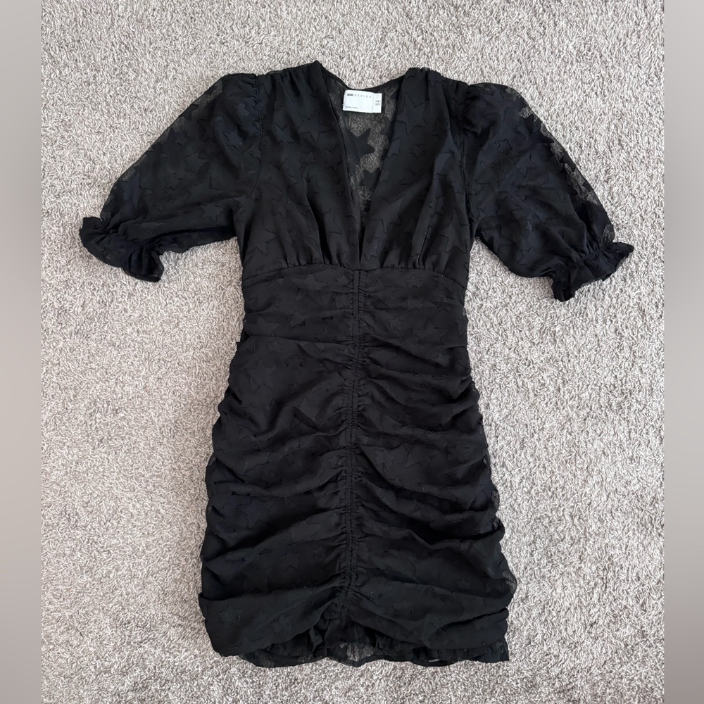 Black, Star detail, mesh, ASOS dress, mini black dress, v cut, bodycon